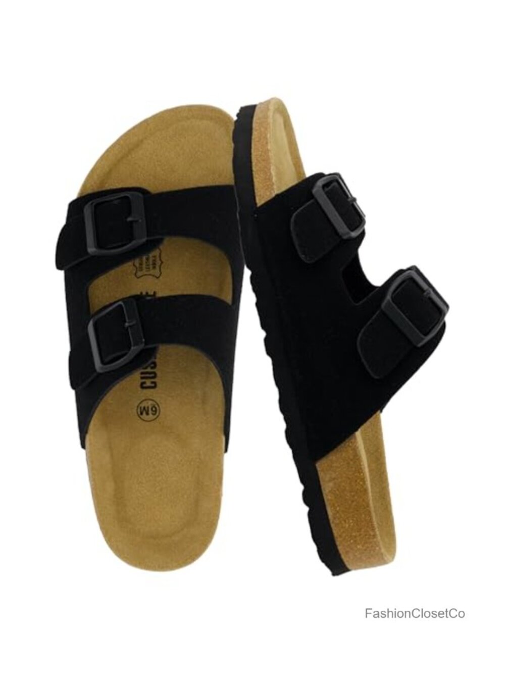 CUSHIONAIRE Lane Cork Footbed Womens Sandals Double Buckle Slip On Arch Support